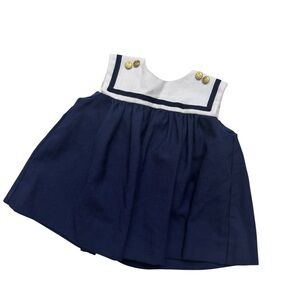 Vintage C.I. Castro & Co Navy Blue Nautical Dress Baby Girls Sz 12M Sleeveless